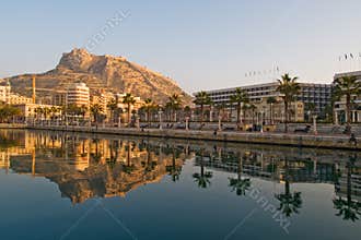 Seafront and Santa Barbara fortress in Alicante