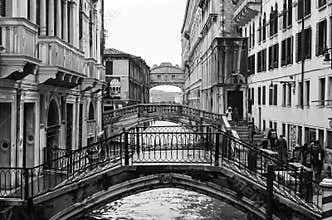 multi bridges, canal, water, ancient buildings, Venice, Italy