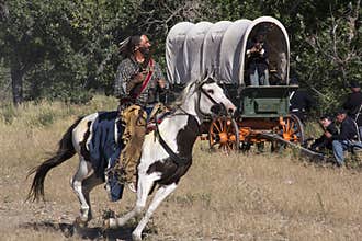 CASPER, WY__CIRCA Â JULY Â 2015__Soldiers and indians reenactment in Casper, Wy. circa July 2015