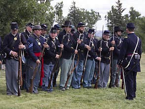 CASPER, WY__CIRCA Â JULY Â 2015__Soldiers and indians reenactment in Casper, Wy. circa July 2015