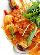 Italian seafood pasta dish, tomato sauce
