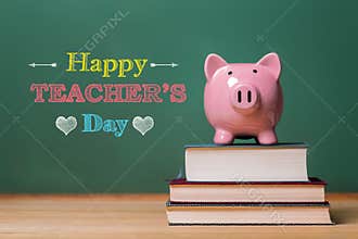 Happy Teachers Day message with pink piggy bank