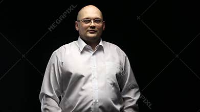 Adult man touching himself chest