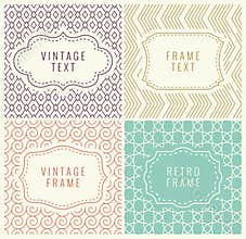 Retro Mono Line Frames with place for Text. Vector Design Template, Labels, Badges on Seamless Geometric Patterns.