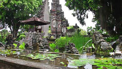 Fountains in form of stone lions - traditional Buddhist culture to Bali