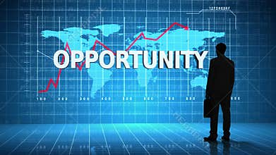 Businessman in front of global business interface