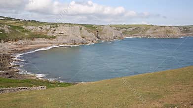 Fall Bay The Gower peninsula South Wales UK near to Rhossili beach and Mewslade Bay PAN view