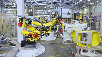 Robots in a car factory