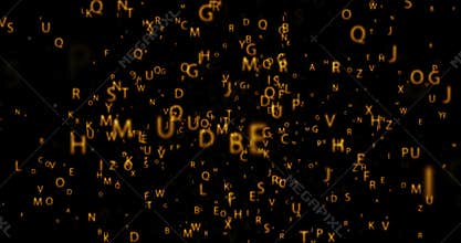 Digital orbit animation seamless loop with golden letters on black background
