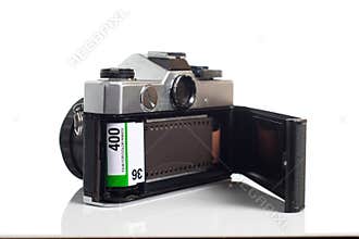 SLR camera with film loaded