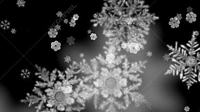 4k Snowflake fall, winter snow background, romantic Christmas particle backdrop.