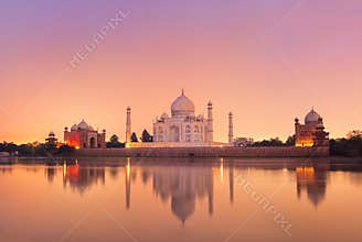 Taj Mahal in Agra, India on sunset