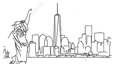 New York with Statue of Liberty Outline Animation
