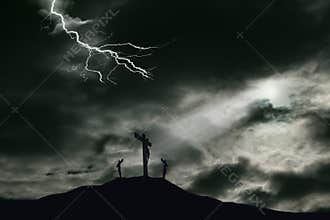 Crucifixion of Jesus on Golgotha With Copy Space