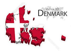 Kongeriget Danmark 3D ( flag and map ) ( transportation and tourism concept )