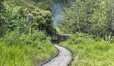 Train on the railway in Ella, Sri Lanka