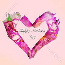 Heart and text happy mothers day on a pink background