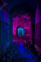 Abstract colorful light painting in abandoned soviet bunker. Pin