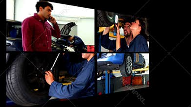 Collage of car mechanic