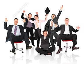 Happy business team chair