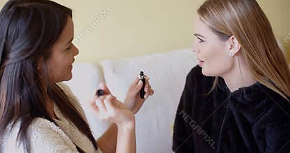 Kind Friend Helping a Woman in Putting Make up