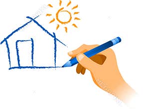 Hand drawing a house with sun