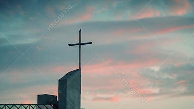 Timelapse sunset over the Catholic Church