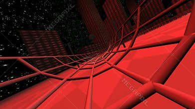 Red race in modern 3d cyberspace city