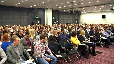 Novosibirsk Russia - december 15 Gandapas: Many people in the large audience at the conference.