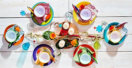 Colorful tropical summer picnic table