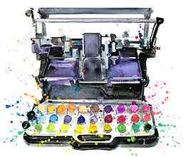 Typewriter. Typewriter illustration. Color printer illustration.