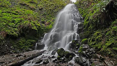 High definition movie of long exposure smooth water flowing of Fairy Falls in Oregon