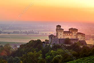 Torrechiara castle at sunrise