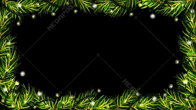 Animation of Christmas lights with spruce (fir) branches on black background