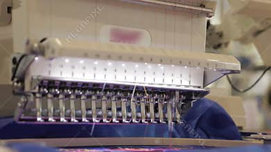 Automated Embroidery Thread Machine On Factory.
