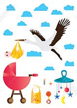 Crane bird carrying baby set