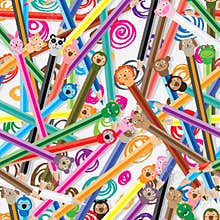 Cartoon cap color pencil drawing seamless pattern