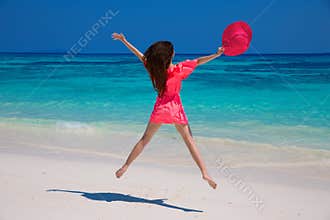 Beauty girl. Happiness bliss freedom beach concept. Enjoyment. B