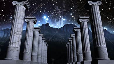 Greek pillars in cosmic scene