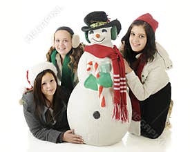 Teens with Christmas Snowman
