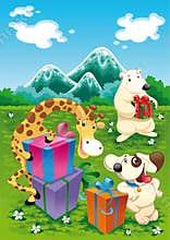 Animal with toys