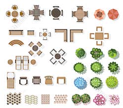 Trees top view , furniture, floor, for landscape . vector