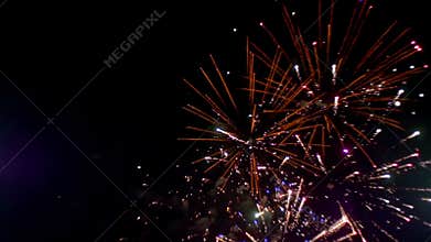Fireworks Flashing in the Night Sky. Slow Motion