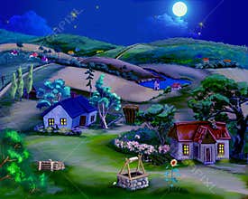 Fairy Tale Summer Night in the Village