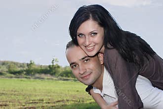Romantic couple embracing at nature