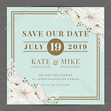 Save the date, wedding invitation card template with hand drawn flower floral background. Vintage style.