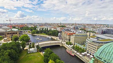 Aerial skyline view of Berlin city and Spree River, Germany