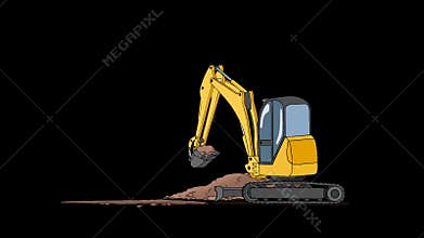 Industrial Excavator Digging Hole. Animation with Alpha Channel
