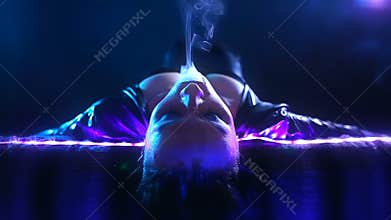 Night Party, Nightlife. Beautiful Woman Relaxing in the Chill-out in a Nightclub