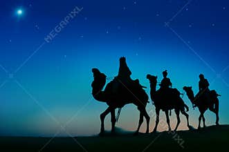 Three Wise Men Camel Travel Desert Bethlehem Concept